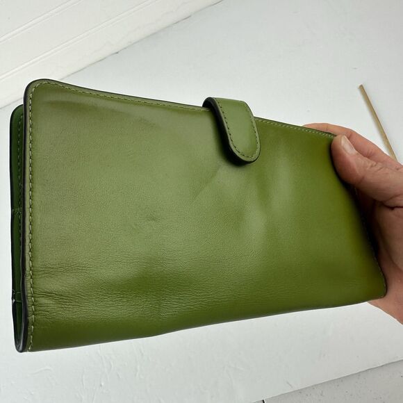 COACH Smooth Leather Skinny Snap Tab Slim Wallet Dark Lime Green CH823 Used - Picture 5 of 14